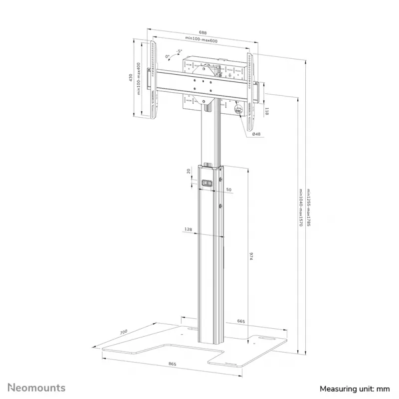 Neomounts FL45S-825BL1 TV grindinis stovas 37-75 colių - TÜV, 70 kg, 94 cm (37 inch), 190,5 cm (75 inch), 100 x 100 mm, 600 x 400 mm, 1040 - 1570 mm