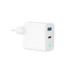 GEMBIRD 2 prievadų 30W GaN USB greitasis įkroviklis LED baltas — 1x USB-C PD 30W, 1x USB-A, 100–240V, 92 g