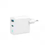 GEMBIRD 2 prievadų 30W GaN USB greitasis įkroviklis LED baltas — 1x USB-C PD 30W, 1x USB-A, 100–240V, 92 g
