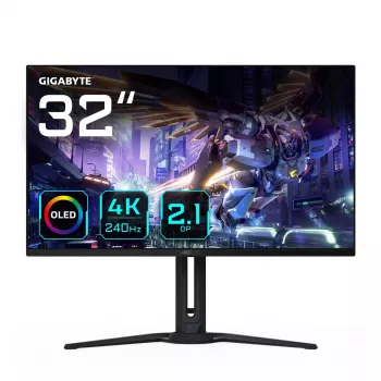 32 colių GIGABYTE AORUS FO32U2P OLED žaidimų monitorius – 3840×2160 UHD, 240Hz, 0,03ms, 250 cd/m², KVM, DisplayPort 2.1