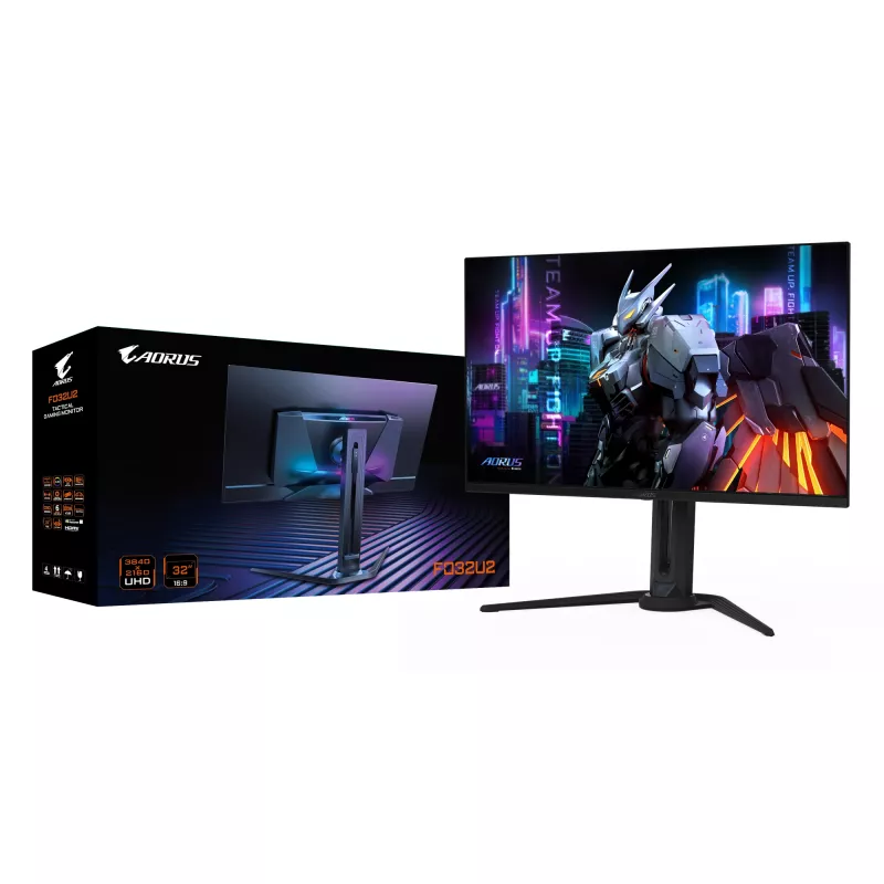 GIGABYTE AORUS FO32U2 32 colių OLED žaidimų monitorius – 3840 x 2160 (UHD), 240Hz, 0,03ms, KVM, 250 cd/m², FreeSync Premium Pro, DisplayHDR True Black 400, HDMI 2.1