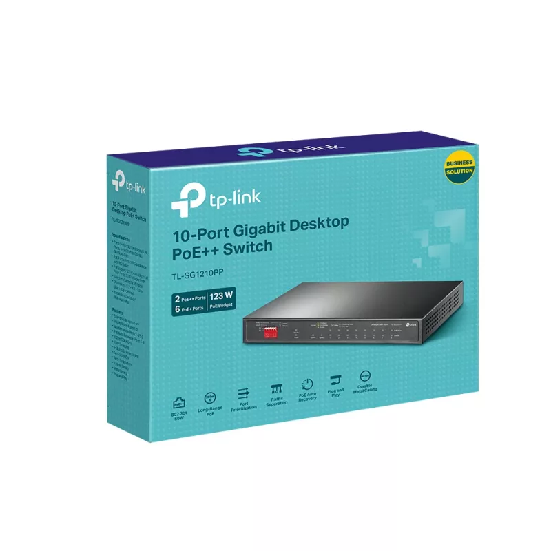 TP-Link TL-SG1210PP 10 prievadų Gigabit stalinis komutatorius su 6 PoE+ ir 2 PoE++ prievadais