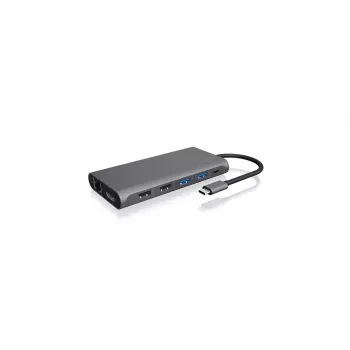 ICY BOX IB-DK4050-CPD vielinė USB 3.2 Gen 1 (3.1 Gen 1) Type-C dokavimo stotelė, antracitinė