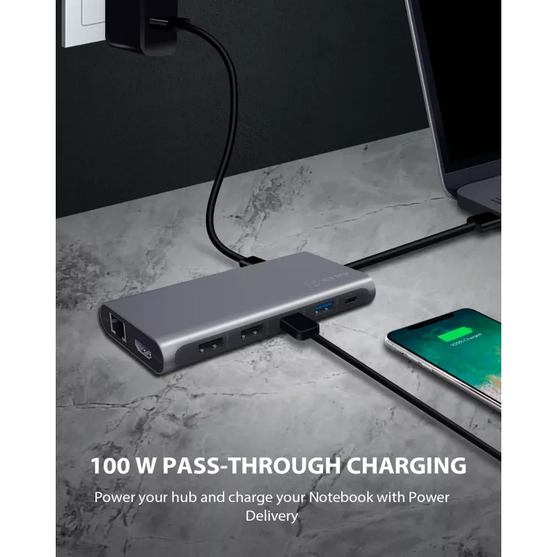 ICY BOX IB-DK4050-CPD vielinė USB 3.2 Gen 1 (3.1 Gen 1) Type-C dokavimo stotelė, antracitinė