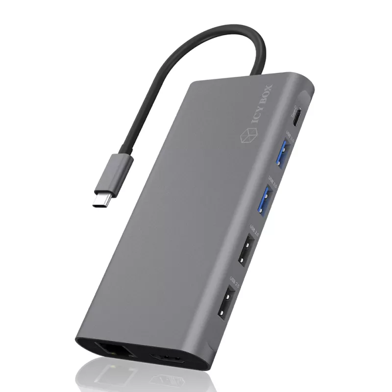 ICY BOX IB-DK4050-CPD vielinė USB 3.2 Gen 1 (3.1 Gen 1) Type-C dokavimo stotelė, antracitinė