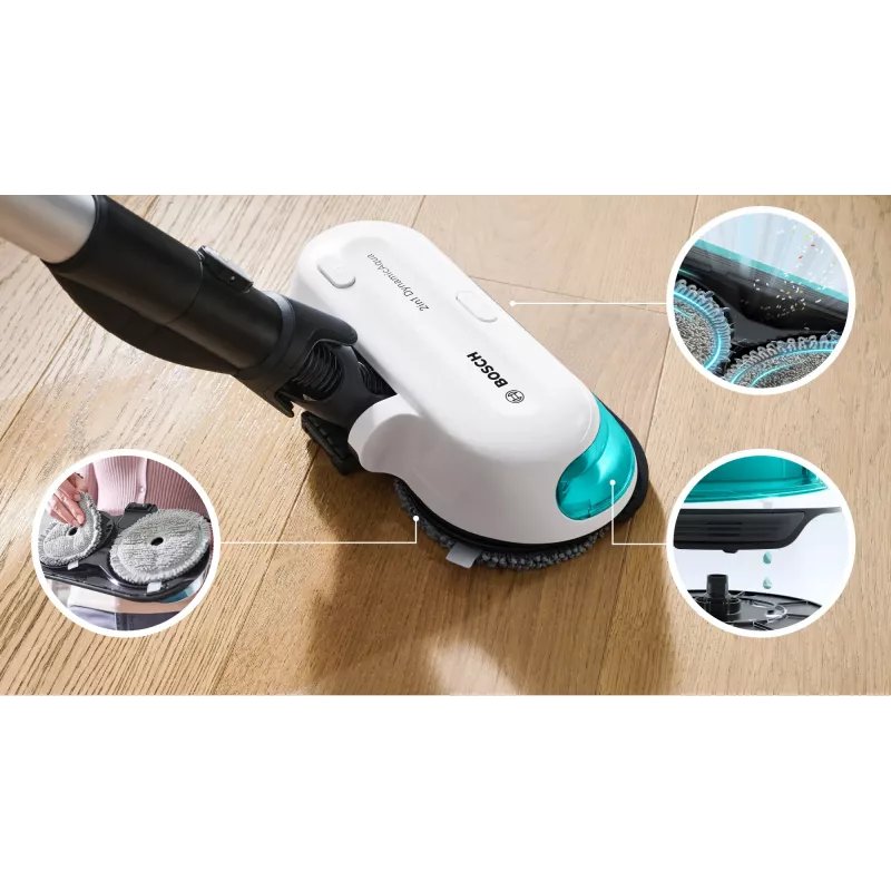 Bosch BCS71HYG1 belaidis šluotinis dulkių siurblys, šlapiam ir sausam valymui, HEPA, be maišelio, 0,3 l, 23,5 W, juoda/balta, 3 Ah