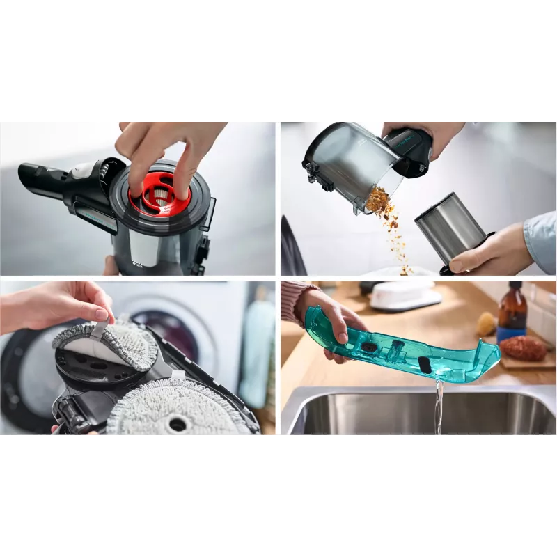 Bosch BCS71HYG1 belaidis šluotinis dulkių siurblys, šlapiam ir sausam valymui, HEPA, be maišelio, 0,3 l, 23,5 W, juoda/balta, 3 Ah