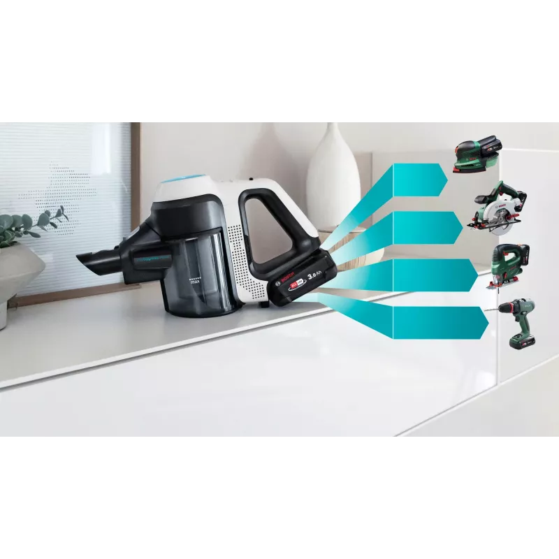 Bosch BCS71HYG1 belaidis šluotinis dulkių siurblys, šlapiam ir sausam valymui, HEPA, be maišelio, 0,3 l, 23,5 W, juoda/balta, 3 Ah