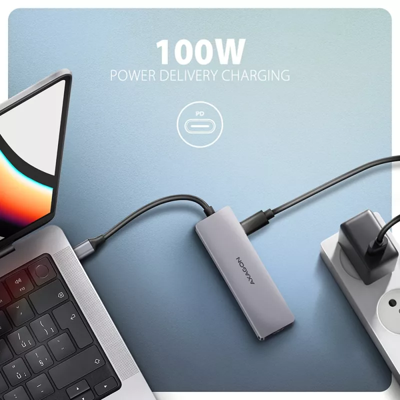USB-C 5Gbps 5-u jungčių centras Axagon HMC-5H60: 2x USB-A, 1x USB-C, HDMI 4K/60Hz, PD 100W, USB-C laidas