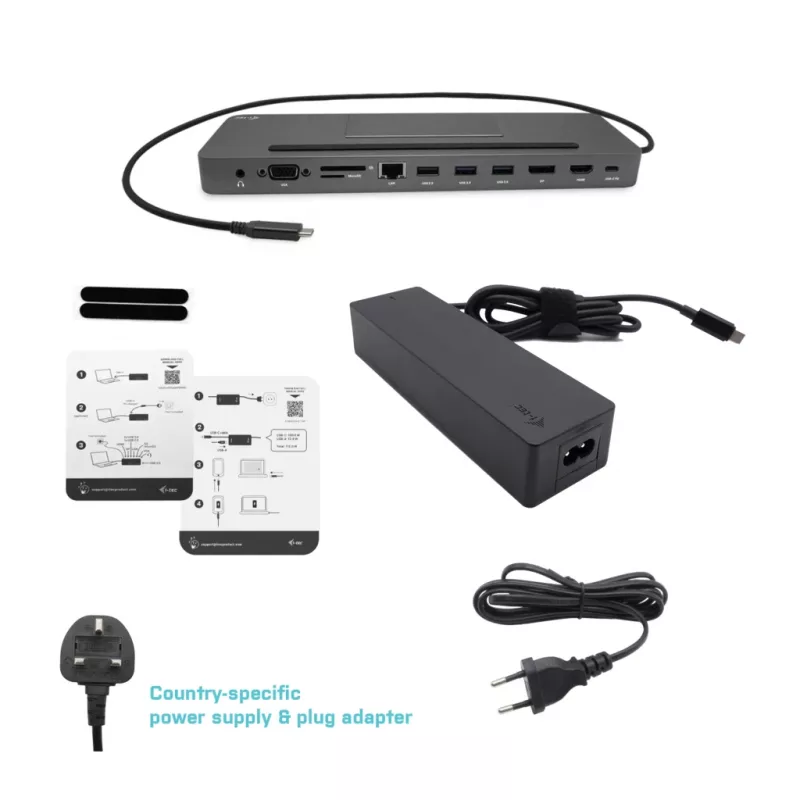 i-tec Metal SB-C Ergonomic 4K 3x Display Dock su 85 W PD ir universalus 100 W įkroviklis
