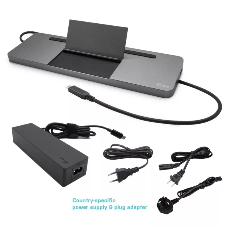 i-tec Metal SB-C Ergonomic 4K 3x Display Dock su 85 W PD ir universalus 100 W įkroviklis