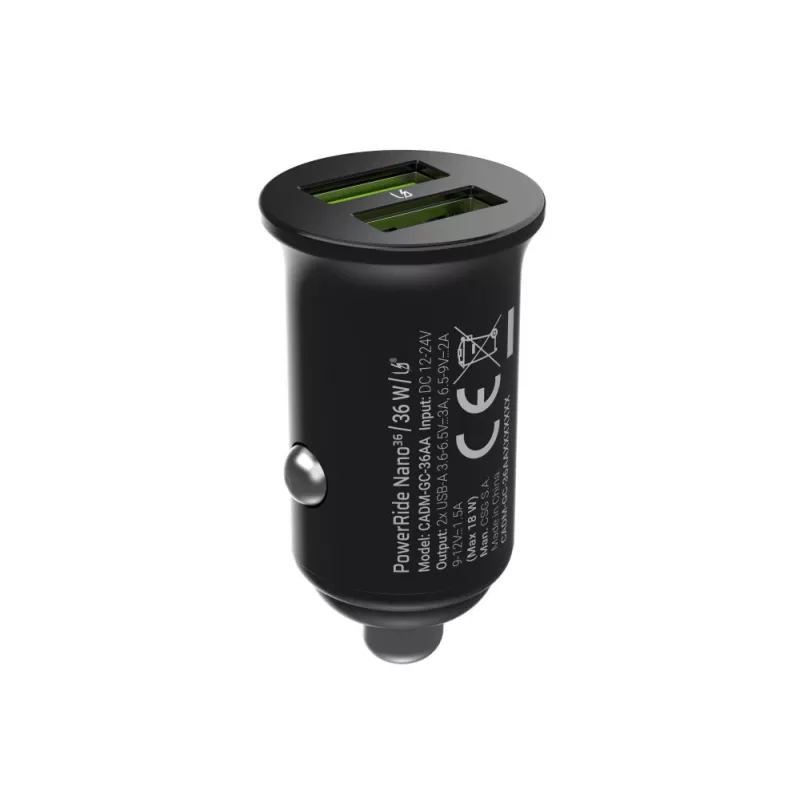 Automobilinis ir vidaus įkroviklis Green Cell CADM-GC-36AA 36W 2x USB-A juodas, skirtas 3,6–12 V maitinimo šaltiniui