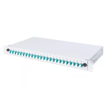 DIGITUS Fiber Optic Sliding Splice Box 1U su 24x LC duplex, M25 varžtu, splice kasete, OM3 spalvotais pigtailiais, adapteriu