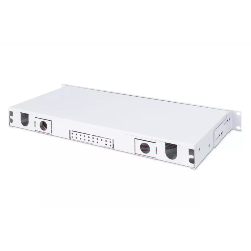 DIGITUS Fiber Optic Sliding Splice Box 1U su 24x LC duplex, M25 varžtu, splice kasete, OM3 spalvotais pigtailiais, adapteriu