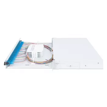 DIGITUS DN-96332/9 šviesolaidinė sujungimo dėžė, 1U, su 24x LC duplex adapteriais, M25 varžtu, sujungimo kasetė, vienmodė OS2, spalvotos pigtailės