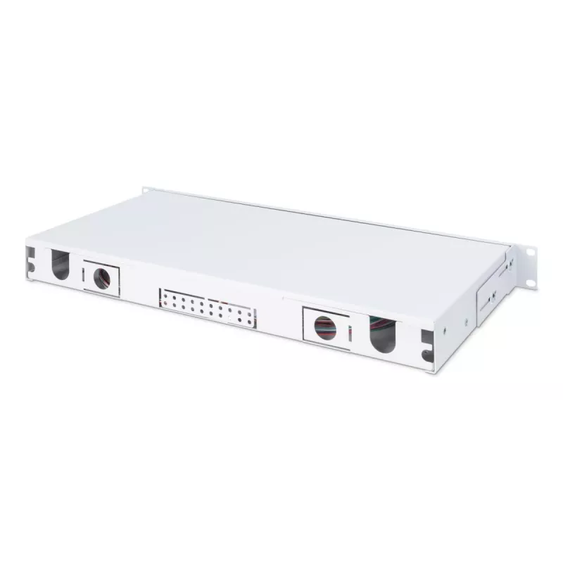 DIGITUS DN-96332/9 šviesolaidinė sujungimo dėžė, 1U, su 24x LC duplex adapteriais, M25 varžtu, sujungimo kasetė, vienmodė OS2, spalvotos pigtailės
