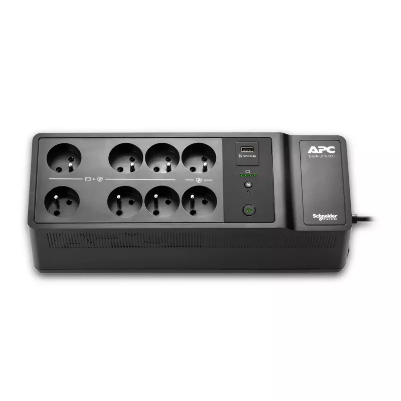 APC Back-UPS 500VA/300W, 230V, 8x prancūziški/belgiški lizdai, USB-A, keičiama baterija