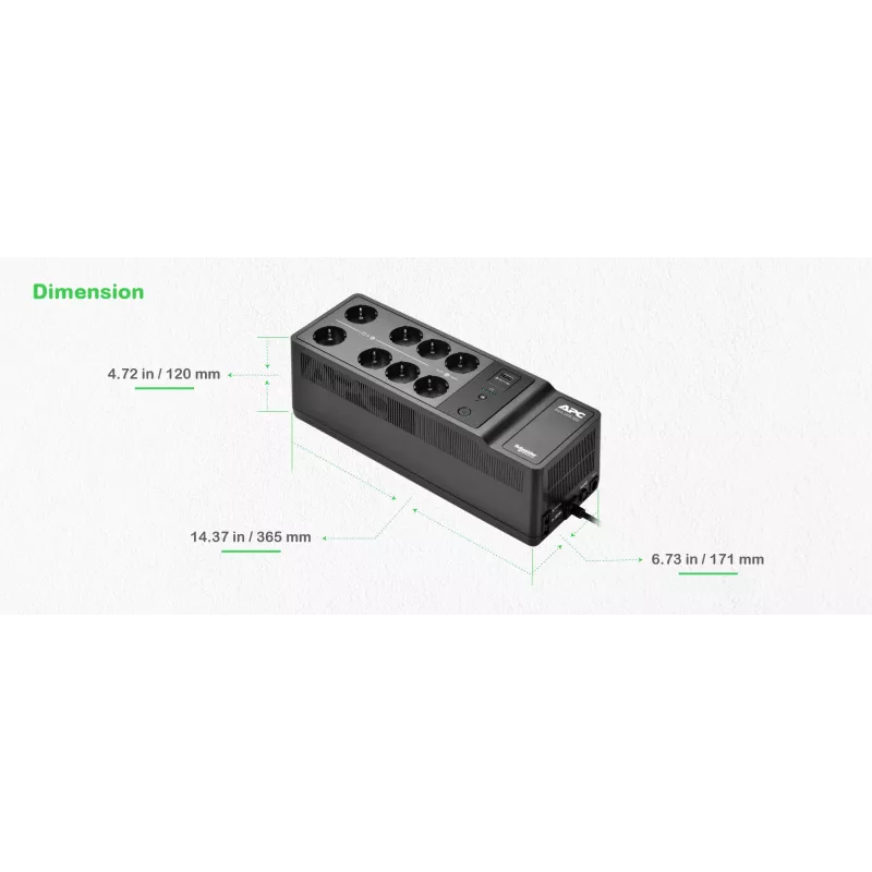 APC Back-UPS 500VA/300W, 230V, 8x CEE 7/3 Schuko lizdai, USB A prievadas, keičiama baterija