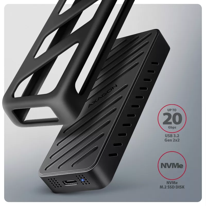 AXAGON EEM2-20G ARMORED dėžutė M.2 NVMe SSD, USB-C 20 Gbps, juoda
