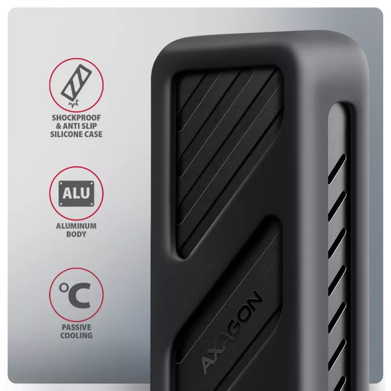 AXAGON EEM2-20G ARMORED dėžutė M.2 NVMe SSD, USB-C 20 Gbps, juoda