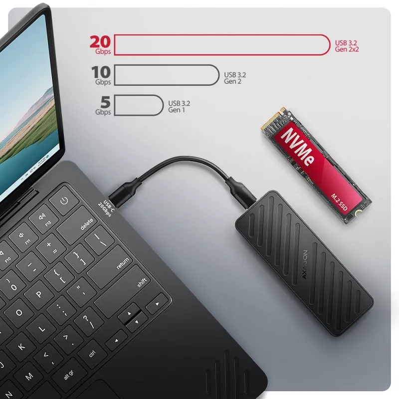 AXAGON EEM2-20G ARMORED dėžutė M.2 NVMe SSD, USB-C 20 Gbps, juoda