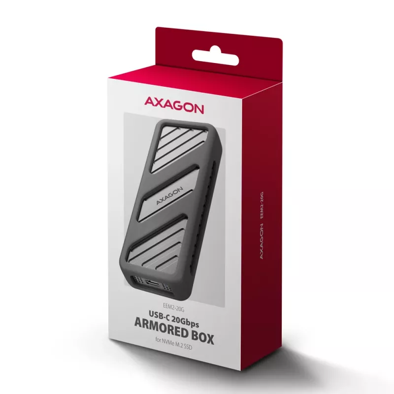 AXAGON EEM2-20G ARMORED dėžutė M.2 NVMe SSD, USB-C 20 Gbps, juoda