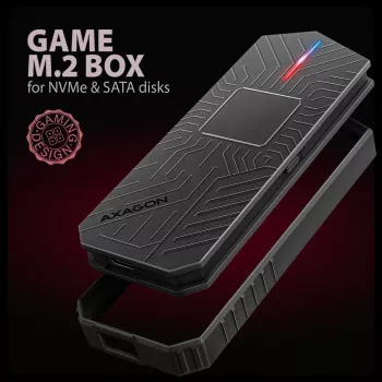 Axagon EEM2-GAM išorinis USB-C 10Gbps metalinis dėklas M.2 NVMe ir SATA SSD diskams, be varžtų