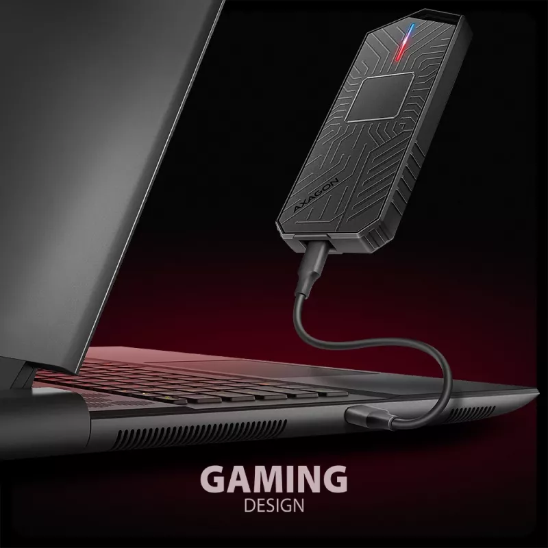 Axagon EEM2-GAM išorinis USB-C 10Gbps metalinis dėklas M.2 NVMe ir SATA SSD diskams, be varžtų
