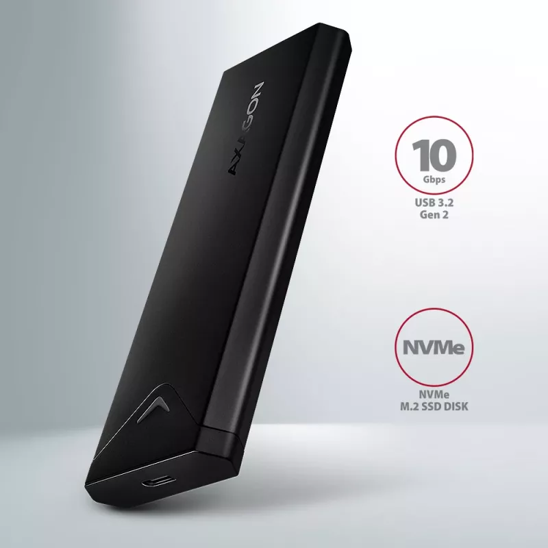 Išorinis USB-C 10Gbps metalinis dėklas Axagon EEM2-UB2 M.2 NVMe SSD diskams, juodas