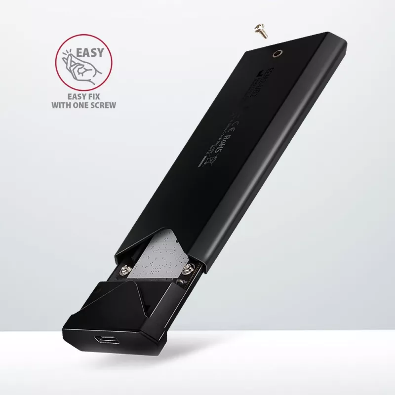Išorinis USB-C 10Gbps metalinis dėklas Axagon EEM2-UB2 M.2 NVMe SSD diskams, juodas