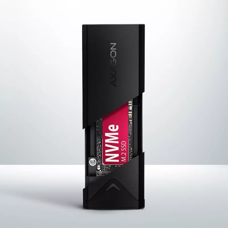 Išorinis USB-C 10Gbps metalinis dėklas Axagon EEM2-UB2 M.2 NVMe SSD diskams, juodas