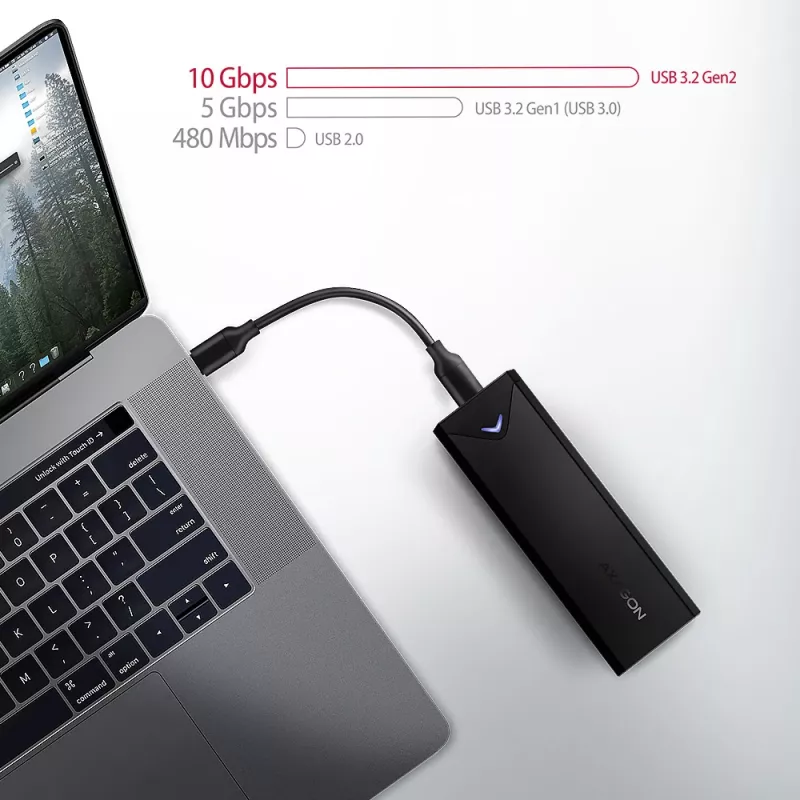 Išorinis USB-C 10Gbps metalinis dėklas Axagon EEM2-UB2 M.2 NVMe SSD diskams, juodas