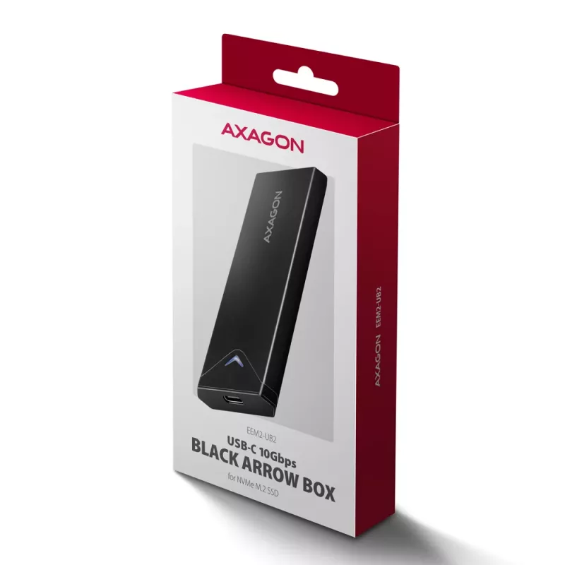 Išorinis USB-C 10Gbps metalinis dėklas Axagon EEM2-UB2 M.2 NVMe SSD diskams, juodas