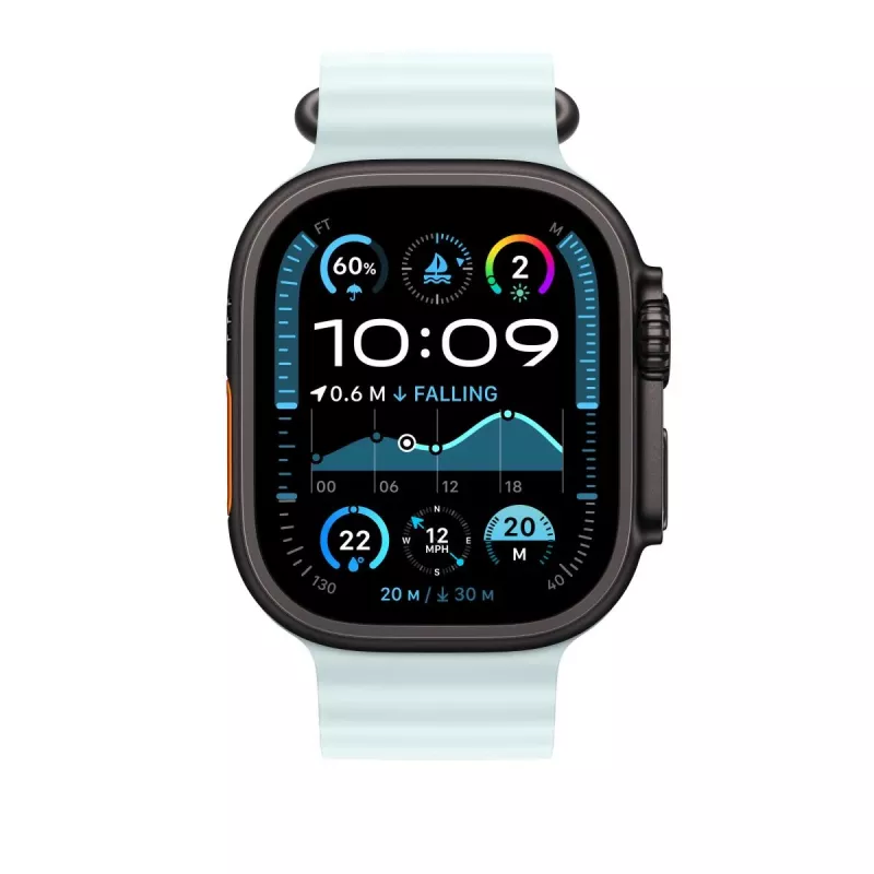 APPLE 49mm ledo mėlynos spalvos Ocean Band prailginimas – juodos titano apdailos