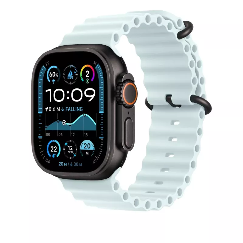 APPLE 49mm ledo mėlynos spalvos Ocean Band prailginimas – juodos titano apdailos