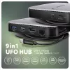 AXAGON HMC-UFO USB-C 9in1 stotelė su M.2 SATA/NVMe lizdu, 1 Gbit/s Ethernet, 384 kHz garsu, USB 3.2 Gen 2 Type-C, juoda