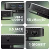 AXAGON HMC-UFO USB-C 9in1 stotelė su M.2 SATA/NVMe lizdu, 1 Gbit/s Ethernet, 384 kHz garsu, USB 3.2 Gen 2 Type-C, juoda