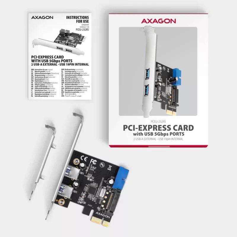 Axagon PCEU-232RS PCIe valdiklis 2x išor. + 2x vid. USB 5Gbps