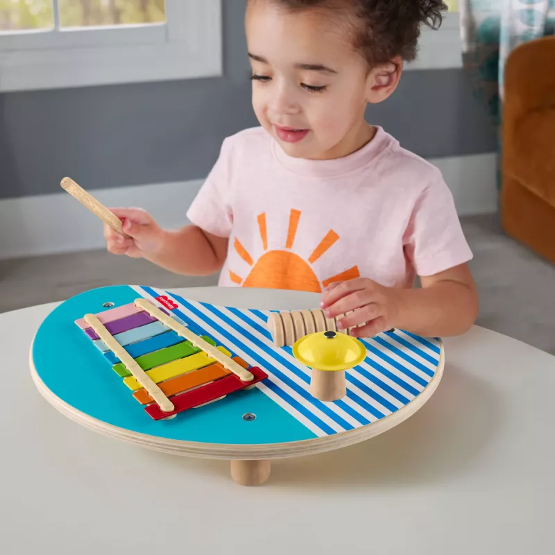 Fisher-Price medinis muzikinis stalas su perkusiniais instrumentais, 3 medinės dalys