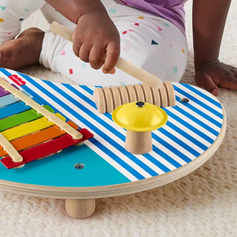 Fisher-Price medinis muzikinis stalas su perkusiniais instrumentais, 3 medinės dalys