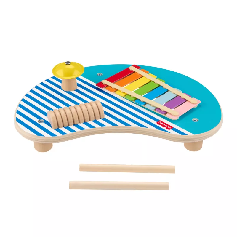 Fisher-Price medinis muzikinis stalas su perkusiniais instrumentais, 3 medinės dalys