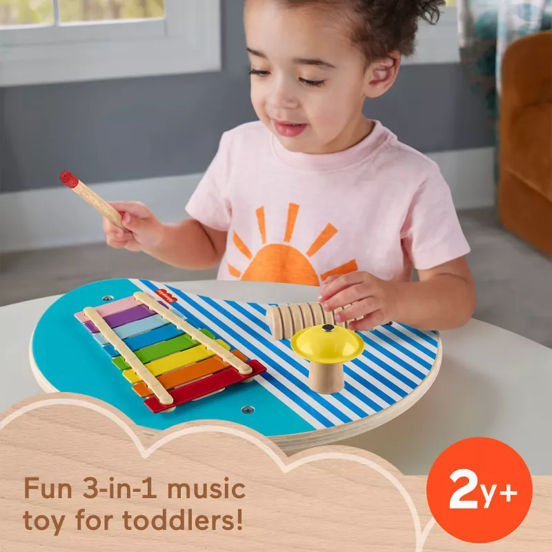 Fisher-Price medinis muzikinis stalas su perkusiniais instrumentais, 3 medinės dalys