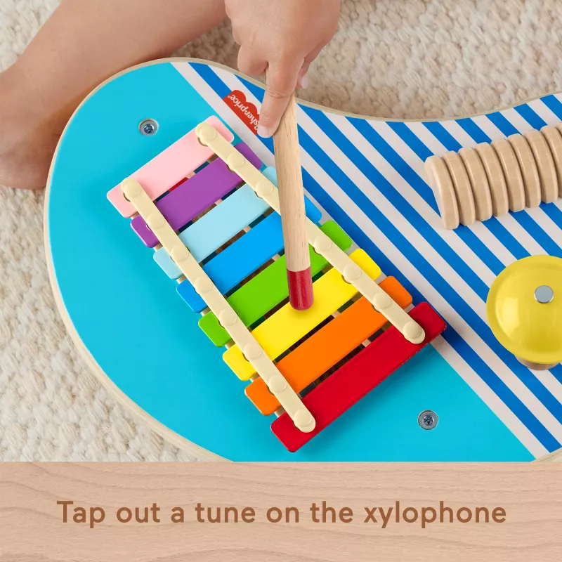 Fisher-Price medinis muzikinis stalas su perkusiniais instrumentais, 3 medinės dalys
