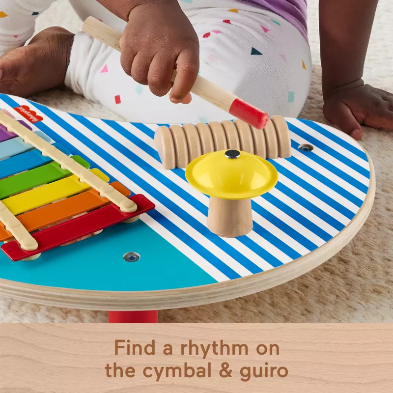 Fisher-Price medinis muzikinis stalas su perkusiniais instrumentais, 3 medinės dalys