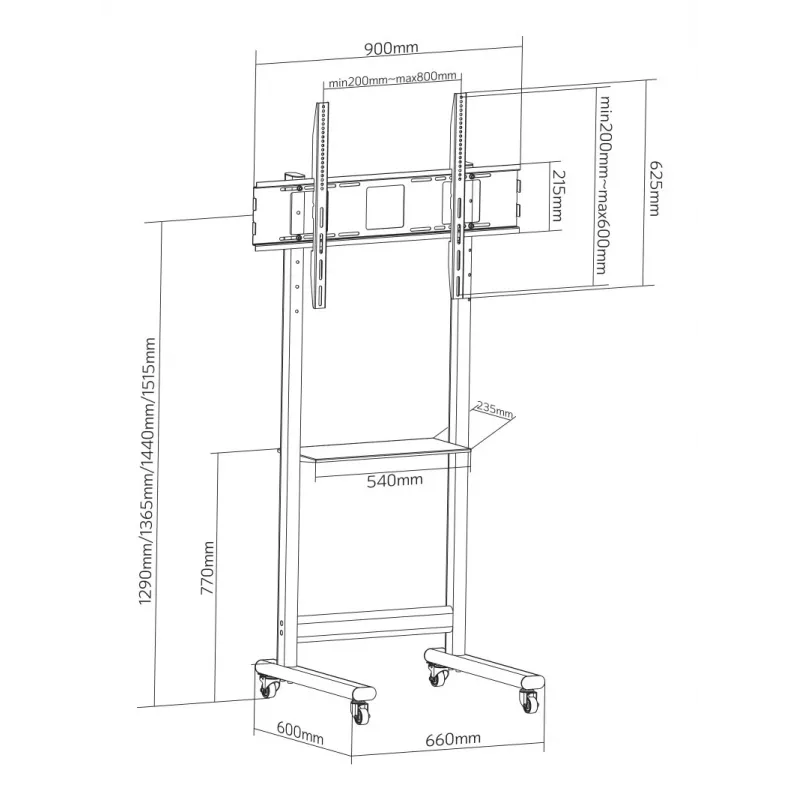 Techly ICA-TR74 TV laikiklis/stovas 2.29 m (90 colių) Juoda