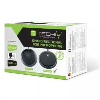 Konferencinis mikrofonas TECHLY 362725, USB-A laidinis, visakryptis, 3 m diapazonas, 100–16000 Hz, 680 Ω, metalinis korpusas, 2 m laidas