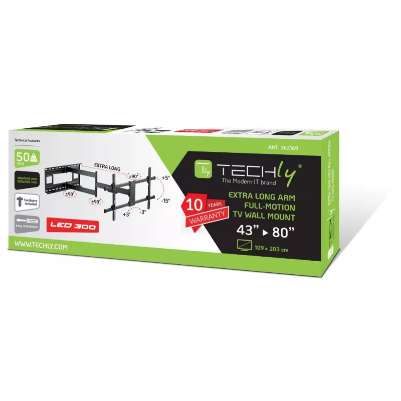 TV laikiklis Techly ICA-PLB 490, ištraukiamas, iki 80 colių, juodas