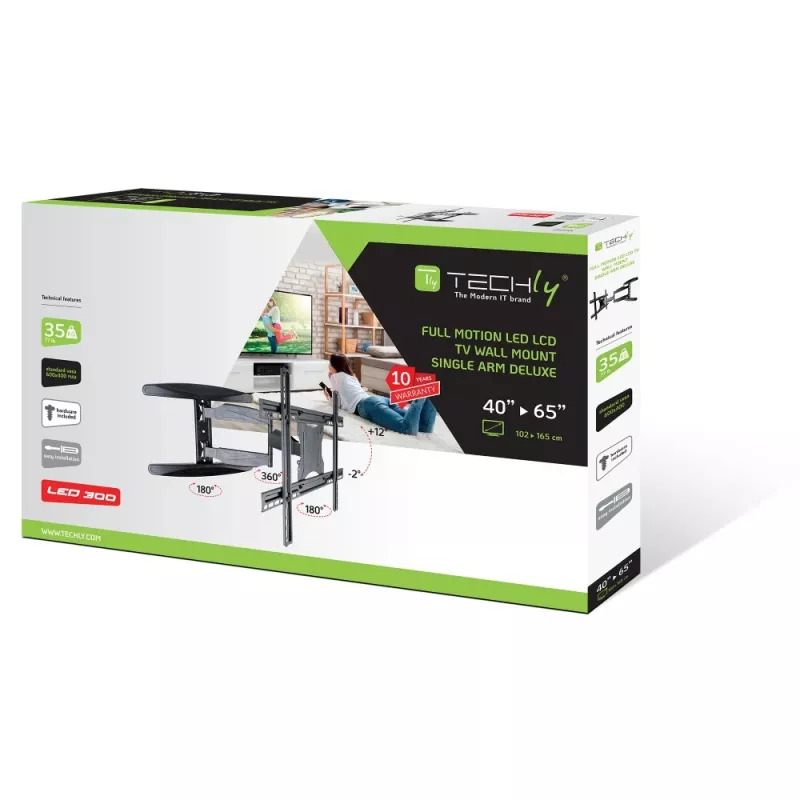 Techly ICA-PLB-171L TV laikiklis sieninis, ultra plonas, pilnas judesys, juodas, 40-65 colių