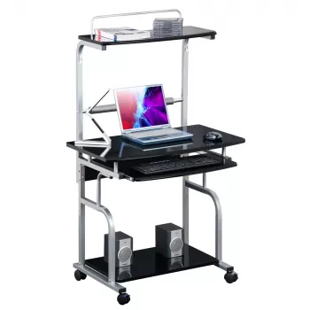 Techly ICA-TB 7800BK Kompaktiškas daugiafunkcis kompiuterinis stalas, blizganti juoda