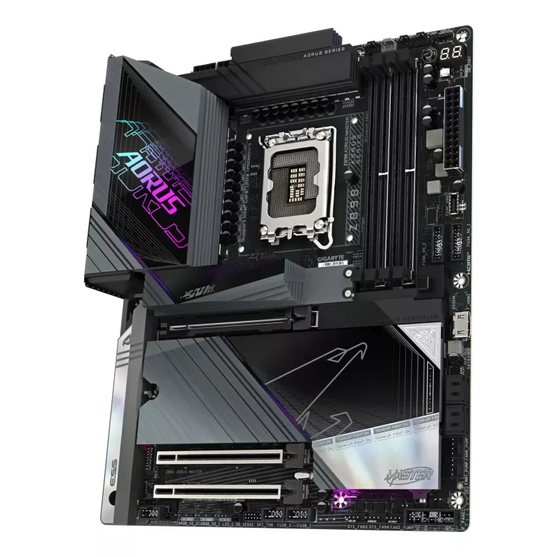 GIGABYTE Z890 AORUS MASTER pagrindinė plokštė – palaiko Intel Core Ultra (2 serija), 18+1+2 fazių VRM, iki 9500MHz DDR5 (OC), 2xPCIe 5.0 + 3xPCIe 4.0, Wi-Fi 7, 10GbE LAN, Thunderbolt 4